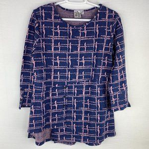 Parsley & Sage Womens Top Size Medium Blue Pink Tunic 3/4 Sleeve